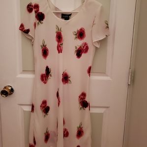 White/Red floral knee length dress